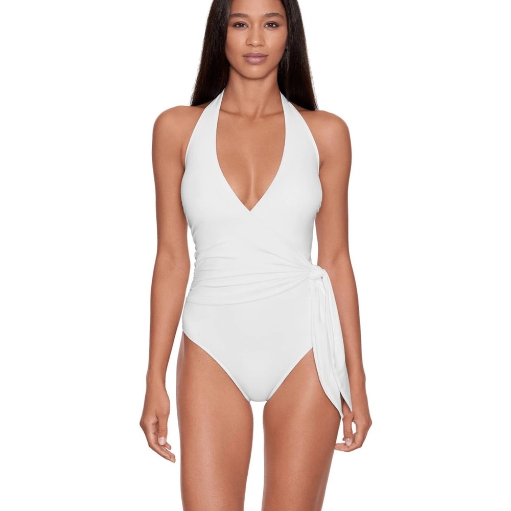 Lauren Ralph Lauren White Halter One-Piece Swimsuit with Side Tie